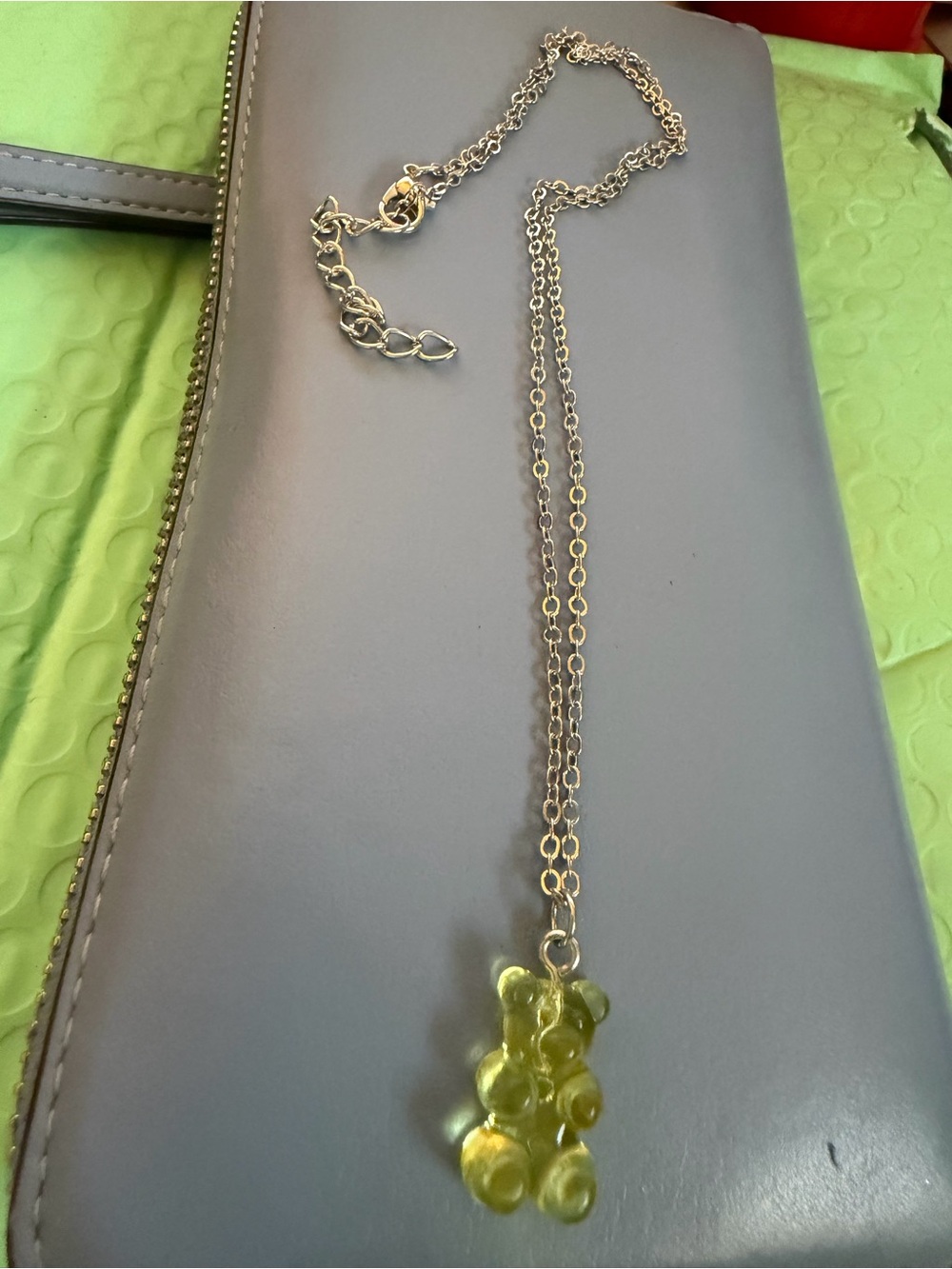 Silver Chain Necklace with Yellow Gummy Bear Pendant